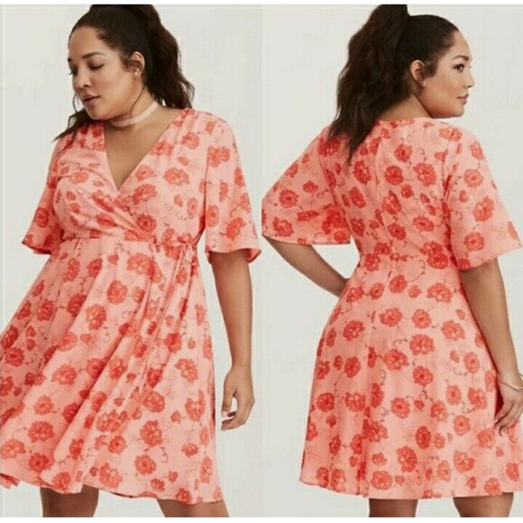 Torrid Sienna Garden Georgette Wrap Dress Floral Flutter Sleeve 22 - Picture 1 of 15